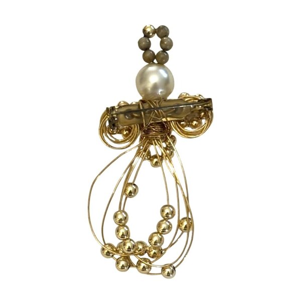 Gold-Tone Wired Guardian Angel Brooch w Faux Pearl Collectible - Picture 4 of 5